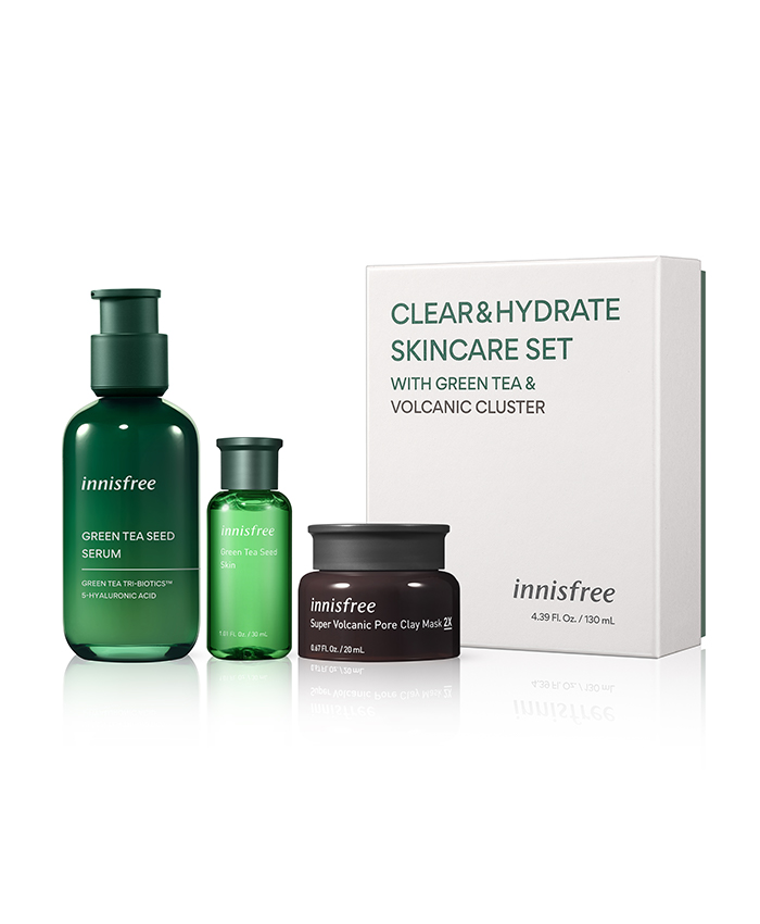 Innisfree Clear & Hydrate Skincare Set With Green Tea & Volcanic Cluster