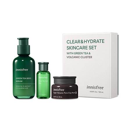 Innisfree Clear & Hydrate Skincare Set With Green Tea & Volcanic Cluster